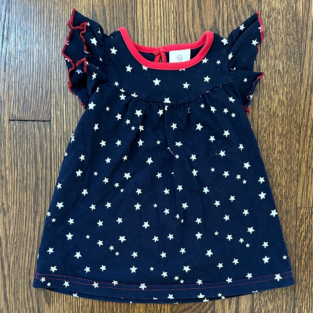 Hanna Andersson Navy Dress with Star Pattern and Red Trim